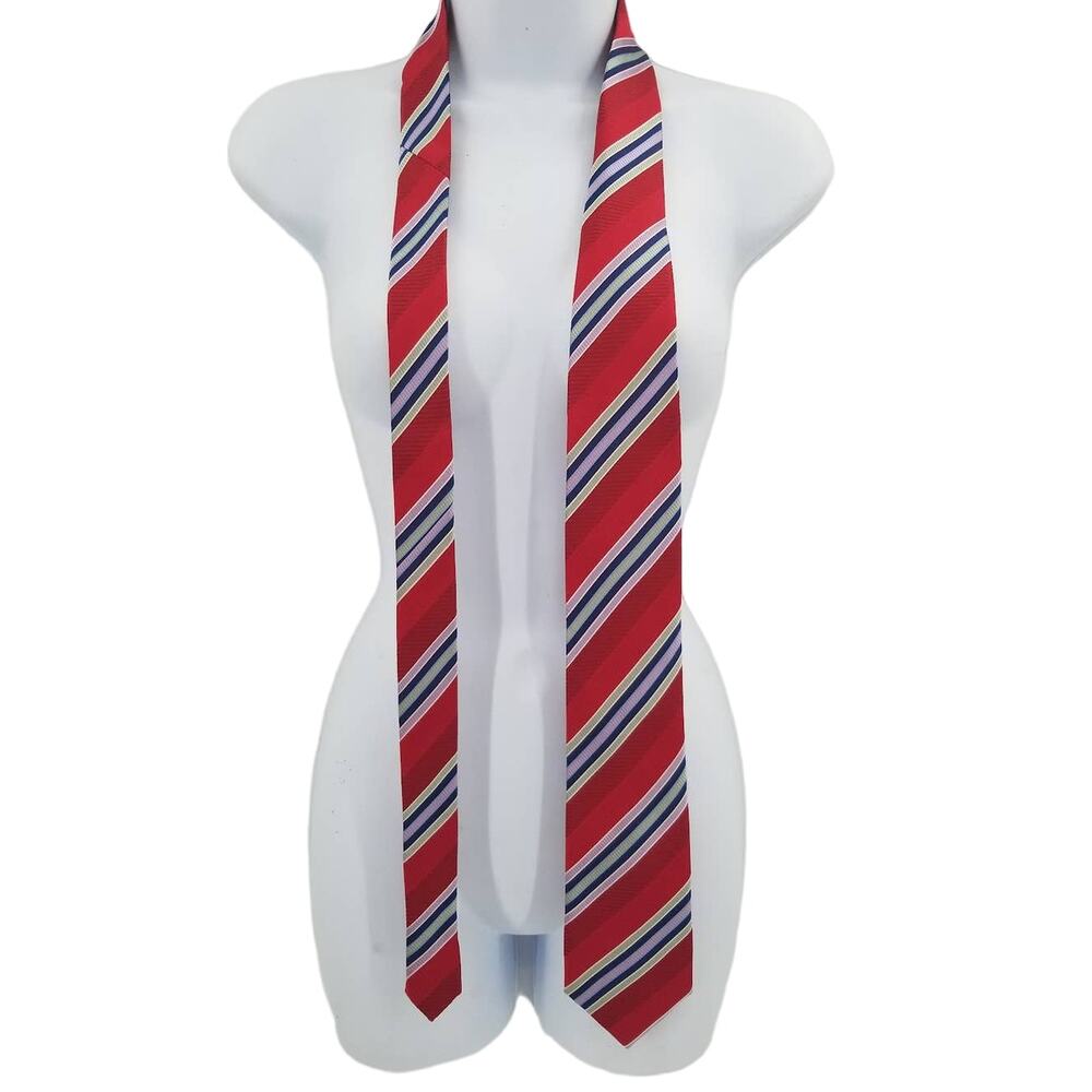 Vintage Daniel DeFasson STriped red blue white Men's Neck Tie Necktie Multicolor